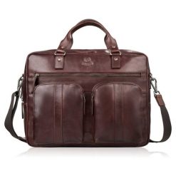 Skórzana torba na laptopa męska na dokumenty brązowa Paolo Peruzzi SL-01-BR. Brązowe torby na laptopa matowe. Za 449.00 zł.