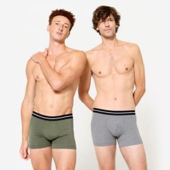 Bokserki męskie Domyos 2 sztuki. Szare bokserki Decathlon, m, bez wzorów, z bawełny. Za 69.99 zł.