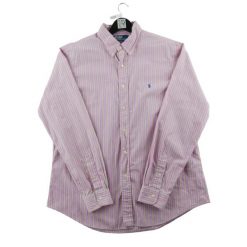 Second life - Klasyczne koszule męskie w paski różowe - Jak nowy. Czerwone sztyblety RALPH LAUREN, bez wzorów, z jeansu, bez obcasa, bez zapięcia. Za 212.96 zł.