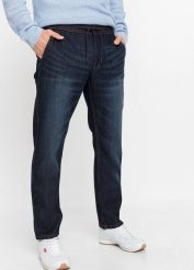 Lekkie jeansy ze stretchem z gumką w talii, regular fit straight. Niebieskie jeansy bonprix, m. Za 149.99 zł.