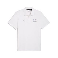 Męska koszulka polo BMW M MOTORSPORT Essentials PUMA. Białe koszulki polo Puma, l, bez wzorów, bez kołnierzyka, bez ramiączek, do biegania. Za 229.00 zł.