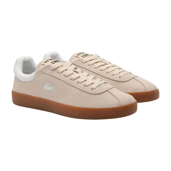 Buty męskie do tenisa Lacoste Baseshot beżowe. Brązowe buty turystyczne LACOSTE, bez wzorów, z materiału, bez zapięcia, tenisowe. Za 476.55 zł.
