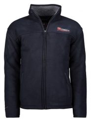 Geographical Norway Kurtka polarowa "Usine" w kolorze granatowym rozmiar: S. Niebieskie kurtki Geographical Norway, s, z aplikacjami, z polaru, bez kaptura. Za 119.40 zł.
