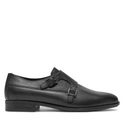 Półbuty BOSS. Czarne eleganckie półbuty Boss, bez wzorów, bez obcasa, bez zapięcia. Za 589.99 zł.