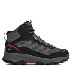 Trekkingi Merrell. Szare botki sznurowane Merrell, bez wzorów, bez obcasa, bez zapięcia. Za 359.99 zł.