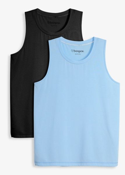 Męski T-shirt sportowy z bawełną, szybkoschnący (2 szt.). Czarne t-shirty sportowe bonprix, bez wzorów, z bawełny, bez ramiączek. Za 119.98 zł.