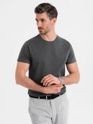 Męski klasyczny bawełniany T-shirt BASIC - grafitowy V15 - Rozmiar: XXL. Szare t-shirty Ombre Clothing, m, bez wzorów, z bawełny, bez kołnierzyka, bez ramiączek. W wyprzedaży za 29.99 zł.