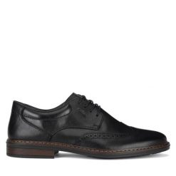 Półbuty Rieker. Czarne eleganckie półbuty Rieker, bez wzorów, bez obcasa, bez zapięcia. Za 399.99 zł.
