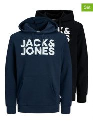 Jack & Jones Bluzy (2 szt.) w kolorze czarnym i granatowym rozmiar: XL. Czarne bluzy Jack & Jones, xl, bez wzorów, z kapturem. Za 188.85 zł.