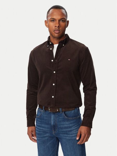Tommy Hilfiger Koszula Solid MW0MW40486 Brązowy ciemny Regular Fit. Brązowe koszule Tommy Hilfiger, l, bez wzorów, z bawełny, bez kołnierzyka, bez ramiączek. Za 409.99 zł.