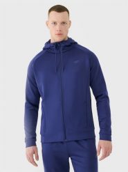 4F Bluza treningowa szybkoschnąca męska - granatowa S. Niebieskie bluzy z kapturem 4F, m, bez wzorów, z dzianiny, z kapturem. Za 199.99 zł.