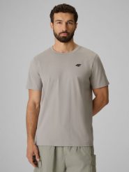 4F T-shirt regular gładki męski - szary M. Szare t-shirty 4F, m, bez wzorów, z bawełny, bez kołnierzyka, bez ramiączek. Za 49.99 zł.