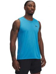 Under Armour Top sportowy w kolorze niebieskim rozmiar: M. Niebieskie t-shirty sportowe Under Armour, bez wzorów, bez ramiączek, outdoorowe. Za 74.63 zł.