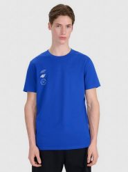 4F T-shirt regular z nadrukiem męski - niebieski XXL. Niebieskie t-shirty 4F, m, bez wzorów, z bawełny, bez kołnierzyka, bez ramiączek. Za 59.99 zł.