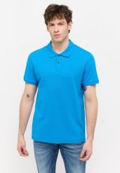 MĘSKA KOSZULKA POLO MUSTANG Palco French Blue 1015065 5177. Niebieskie koszulki polo Mustang, m, bez wzorów, bez kołnierzyka, bez ramiączek. Za 99.99 zł.