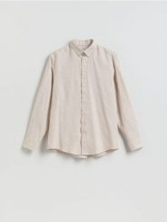 Gładka koszula regular fit - beżowy. Brązowe koszule Reserved, l, bez wzorów, z bawełny, bez kołnierzyka, bez ramiączek. Za 139.99 zł.