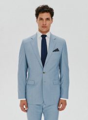 PAKO LORENTE – Błękitna męska marynarka garniturowa. Niebieskie garnitury Pako Lorente, na komunię, m, bez wzorów. Za 799.99 zł.