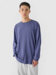 4F Longsleeve oversize z nadrukiem męski - niebieski L. Niebieskie bluzki z długim rękawem 4F, l, bez wzorów, z bawełny, bez kołnierzyka, bez ramiączek. W wyprzedaży za 39.99 zł.
