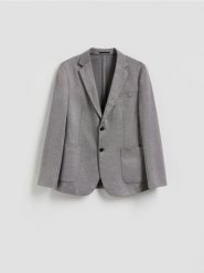 Marynarka slim fit z dodatkiem wiskozy - czarny. Czarne garnitury Reserved, l, bez wzorów, z dzianiny. Za 199.99 zł.