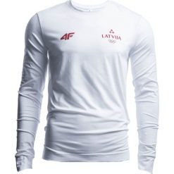 Longsleeve męski Łotwa Pyeongchang 2018 TSML800 - biały. Białe bluzki z długim rękawem 4F, m, bez wzorów, z bawełny, bez kołnierzyka, bez ramiączek. W wyprzedaży za 49.99 zł.