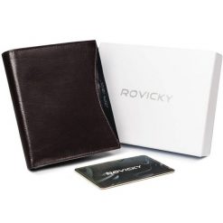 Portfel męski brązowy z czarną wstawką Rovicky 1552-03-BOR-1362 BRO. Brązowe portfele ROVICKY, bez wzorów, ze skóry. Za 74.00 zł.