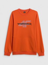 4F Bluza dresowa regular bez kaptura męska - pomarańczowa XL. Brązowe bluzy 4F, m, bez wzorów, z dresówki, bez kaptura. Za 159.99 zł.