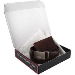 Zestaw prezentowy męski skórzany pasek portfel pudełko premium Beltimore Z53. Portfele bez wzorów. Za 100.99 zł.