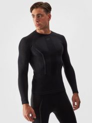 4F Bielizna termoaktywna bezszwowa z wełną Merino (góra) męska - czarna L/XL. Czarna bielizna termoaktywna 4F, na zimę, l, bez wzorów, z dzianiny, bez ramiączek. Za 299.99 zł.
