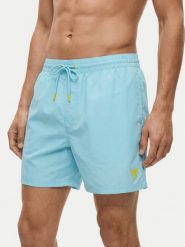 Guess Szorty kąpielowe F6GT25 WG282 Błękitny Regular Fit. Niebieskie kąpielówki Guess, m, z aplikacjami, z syntetyku. Za 219.99 zł.