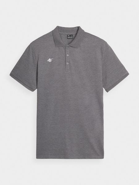 4F Koszulka polo regular męska - szara M. Szare koszulki polo 4F, m, bez wzorów, z bawełny, bez kołnierzyka, bez ramiączek. Za 99.99 zł.