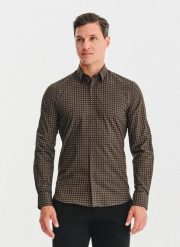 PAKO LORENTE – Brązowa koszula we wzór. Brązowe koszule Pako Lorente, m, bez wzorów, z bawełny, bez kołnierzyka, bez ramiączek. Za 199.99 zł.