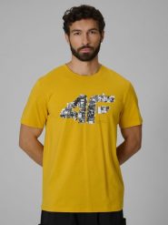 4F T-shirt regular z nadrukiem męski - żółty S. Żółte t-shirty 4F, m, bez wzorów, z dzianiny, bez kołnierzyka, bez ramiączek. Za 59.99 zł.