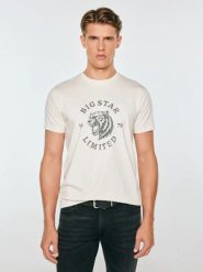 Koszulka męska z kontrastowym nadrukiem perłowa renner 103. Białe t-shirty BIG STAR, l, bez wzorów, z bawełny, bez kołnierzyka, bez ramiączek. Za 99.99 zł.