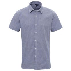 Męska Bawełniana Koszula Z Krótkim Rękawem W Kratkę Micro Gingham. Białe koszule PREMIER, m, bez wzorów, z bawełny, bez kołnierzyka, bez ramiączek. Za 138.99 zł.