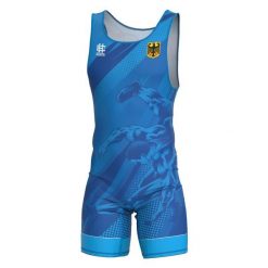 Trykot zapaśniczy męski EXTREME HOBBY Reprezentacja NIEMCY. Niebieskie odzież kompresyjna EXTREME HOBBY, l, bez wzorów, z elastanu, na fitness i siłownię. Za 199.00 zł.