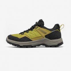 Buty turystyczne męskie Quechua MH100 wodoodporne. Brązowe buty trekkingowe QUECHUA, bez wzorów, z syntetyku, bez zapięcia, outdoorowe. Za 199.99 zł.