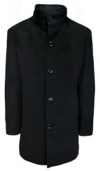 Elegancki, Czarny Płaszcz Wełniany, Jesienno-Zimowy, Zapinany na Guziki. Czarne płaszcze Zanardi Trade, na wiosnę, m, bez wzorów, z materiału, eleganckie, bez kaptura. Za 695.00 zł.