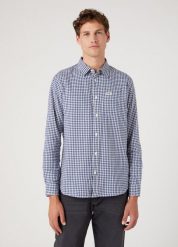 WRANGLER 1 POCKET SHIRT MĘSKA KOSZULA W KRATĘ BLUE RIBBON W5A22LB51 112327218. Niebieskie koszule Wrangler, m, bez wzorów, bez kołnierzyka, bez ramiączek. Za 129.99 zł.