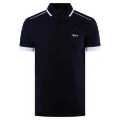 Koszulka Polo męska BOSS Paddy 1 BLU regular fit granatowa (50512995-402). Niebieskie koszulki polo Boss, m, bez wzorów, bez kołnierzyka, bez ramiączek. Za 329.00 zł.