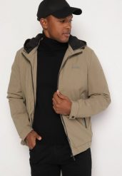 Ciemnobeżowa Jednorzędowa Kurtka z Odpinanym Kapturem i Napami przy Rękawach Elondraea. Brązowe kurtki Born2be, l, bez wzorów, z jeansu. Za 129.99 zł.