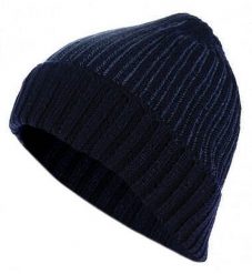 Granatowa Odwijana Męska Jesienno-Zimowa Czapka, Ciepła, Uniwersalny Rozmiar. Niebieskie czapki zimowe Pako Jeans, bez wzorów, ze splotem. Za 24.90 zł.