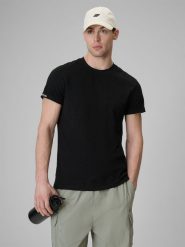 4F T-shirt regular gładki męski - czarny L. Czarne t-shirty 4F, l, bez wzorów, z bawełny, bez kołnierzyka, bez ramiączek. Za 59.99 zł.