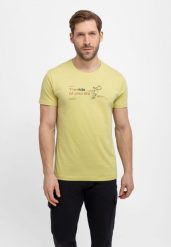 Limonkowy t-shirt z printem T-TOURING. Czarne t-shirty Volcano, l, bez wzorów, z bawełny, bez kołnierzyka, bez ramiączek. Za 59.99 zł.