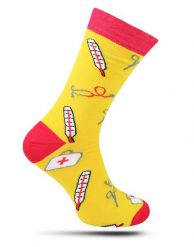 Skarpetki Casualowe, Żółto-Czerwone Medyczne, Dla Medyka, Termometr, Stetoskop -EM Men's Access. Czerwone skarpety Em men's accessories, bez wzorów, z bawełny. Za 29.99 zł.