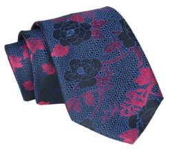 Krawat - ALTIES - Granat, Duży Motyw Kwiatowy. Niebieskie krawaty i muchy Alties, bez wzorów, z tkaniny. Za 49.00 zł.