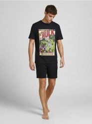 Bawełniana piżama dwuczęściowa Hulk - czarny. Czarne piżamy Sinsay, l, bez wzorów, z bawełny, bez ramiączek. Za 39.99 zł.