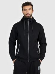 4F Bluza dresowa regular z kapturem męska - czarny M. Czarne bluzy 4F, m, bez wzorów, z bawełny, z kapturem. Za 269.99 zł.