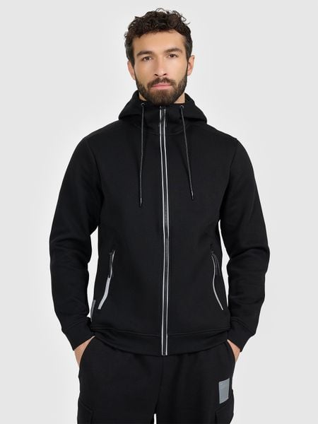 4F Bluza dresowa regular z kapturem męska - czarny M. Czarne bluzy 4F, m, bez wzorów, z bawełny, z kapturem. W wyprzedaży za 189.99 zł.