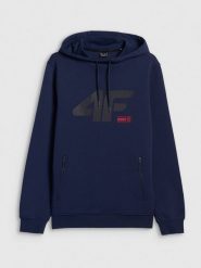 4F Bluza dresowa regular z kapturem męska - granatowa XXL. Niebieskie bluzy 4F, m, bez wzorów, z dresówki, z kapturem. Za 189.99 zł.