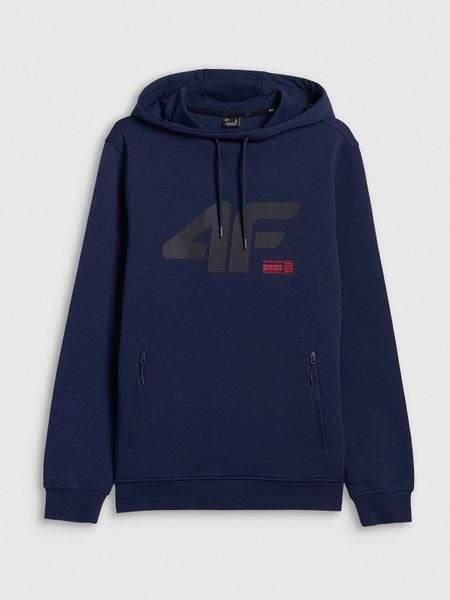 4F Bluza dresowa regular z kapturem męska - granatowa XXL. Niebieskie bluzy 4F, m, bez wzorów, z dresówki, z kapturem. Za 189.99 zł.